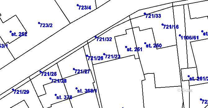 Parcela st. 721/23 v KÚ Protivanov, Katastrální mapa