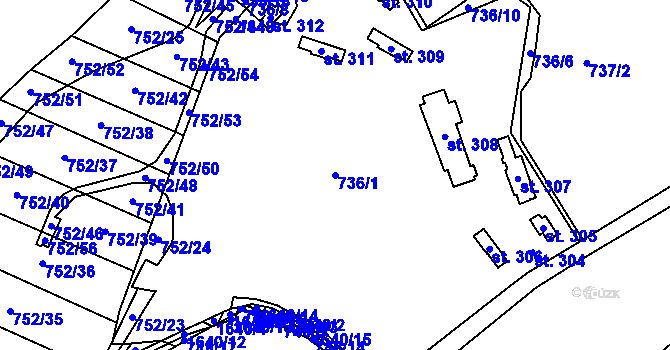 Parcela st. 736/1 v KÚ Protivanov, Katastrální mapa