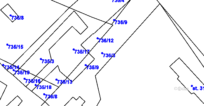 Parcela st. 736/3 v KÚ Protivanov, Katastrální mapa