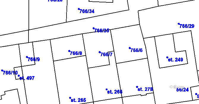 Parcela st. 766/7 v KÚ Protivanov, Katastrální mapa