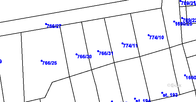 Parcela st. 766/31 v KÚ Protivanov, Katastrální mapa