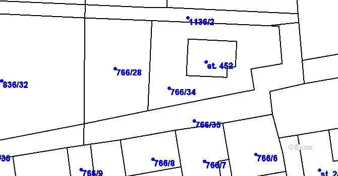 Parcela st. 766/34 v KÚ Protivanov, Katastrální mapa