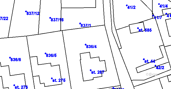 Parcela st. 836/4 v KÚ Protivanov, Katastrální mapa