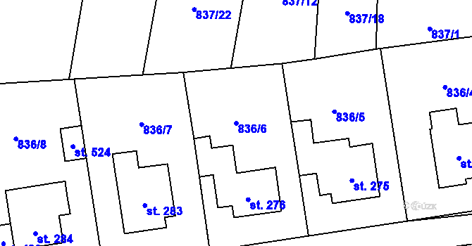 Parcela st. 836/6 v KÚ Protivanov, Katastrální mapa
