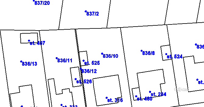 Parcela st. 836/10 v KÚ Protivanov, Katastrální mapa