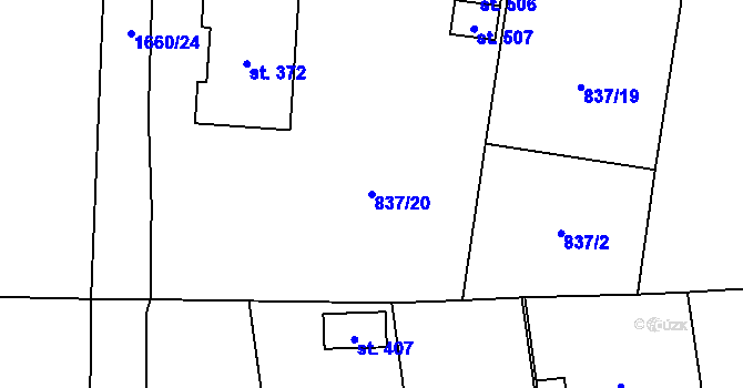 Parcela st. 837/20 v KÚ Protivanov, Katastrální mapa