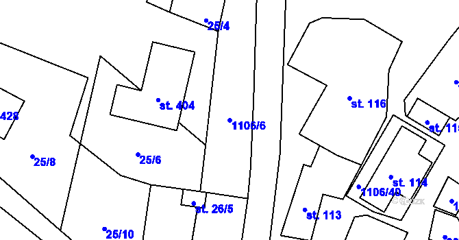 Parcela st. 1106/6 v KÚ Protivanov, Katastrální mapa