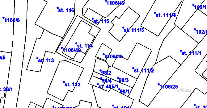 Parcela st. 1106/39 v KÚ Protivanov, Katastrální mapa