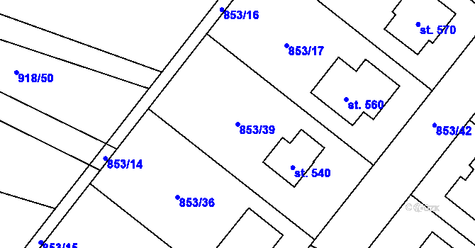 Parcela st. 853/39 v KÚ Protivanov, Katastrální mapa