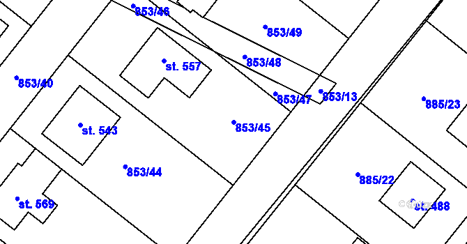 Parcela st. 853/45 v KÚ Protivanov, Katastrální mapa