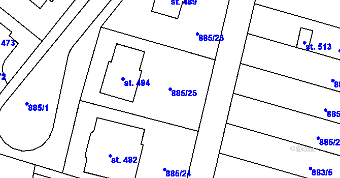 Parcela st. 885/25 v KÚ Protivanov, Katastrální mapa