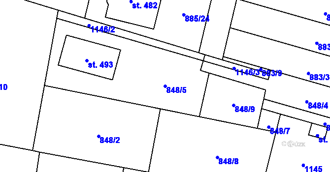Parcela st. 848/5 v KÚ Protivanov, Katastrální mapa