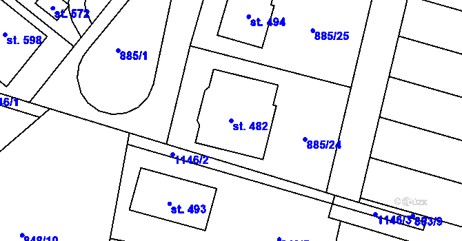 Parcela st. 482 v KÚ Protivanov, Katastrální mapa