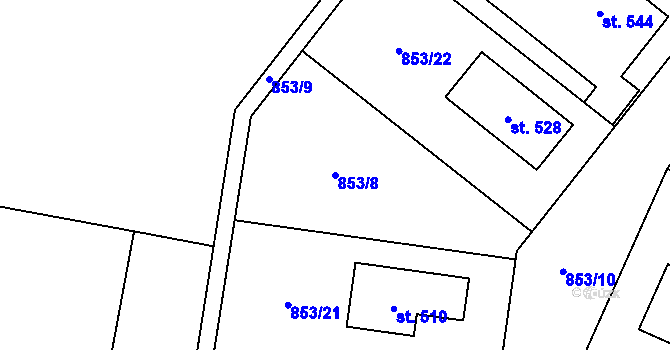 Parcela st. 853/8 v KÚ Protivanov, Katastrální mapa