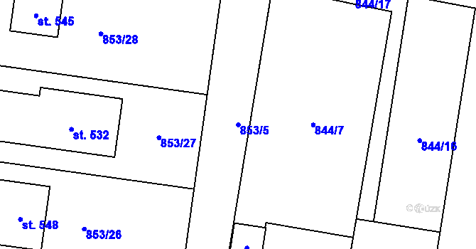 Parcela st. 853/5 v KÚ Protivanov, Katastrální mapa
