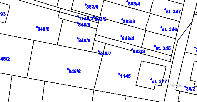 Parcela st. 848/7 v KÚ Protivanov, Katastrální mapa