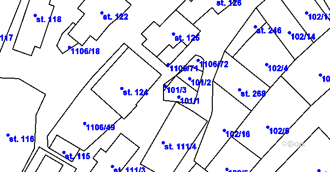 Parcela st. 101/3 v KÚ Protivanov, Katastrální mapa
