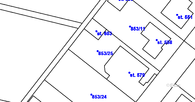 Parcela st. 853/25 v KÚ Protivanov, Katastrální mapa