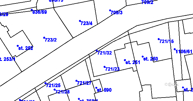 Parcela st. 721/32 v KÚ Protivanov, Katastrální mapa