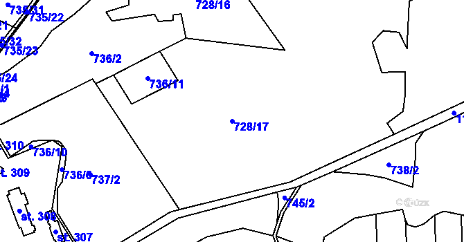 Parcela st. 728/17 v KÚ Protivanov, Katastrální mapa