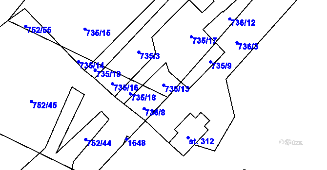 Parcela st. 736/13 v KÚ Protivanov, Katastrální mapa