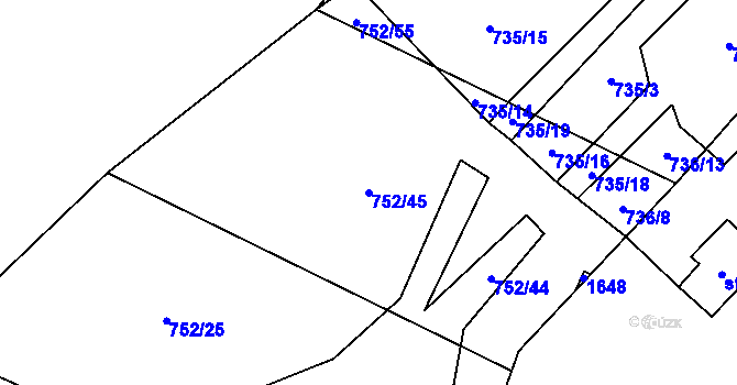 Parcela st. 752/45 v KÚ Protivanov, Katastrální mapa