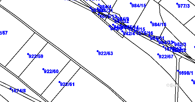 Parcela st. 922/63 v KÚ Protivanov, Katastrální mapa