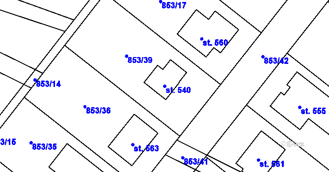 Parcela st. 540 v KÚ Protivanov, Katastrální mapa