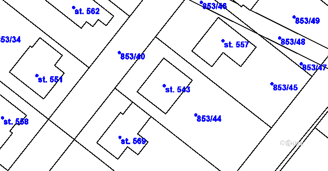 Parcela st. 543 v KÚ Protivanov, Katastrální mapa