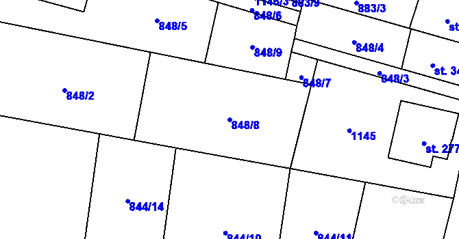 Parcela st. 848/8 v KÚ Protivanov, Katastrální mapa
