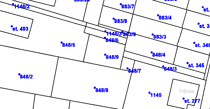 Parcela st. 848/9 v KÚ Protivanov, Katastrální mapa