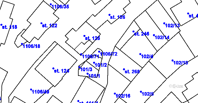 Parcela st. 1106/72 v KÚ Protivanov, Katastrální mapa