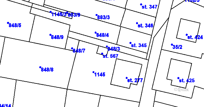 Parcela st. 567 v KÚ Protivanov, Katastrální mapa