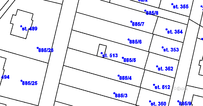 Parcela st. 513 v KÚ Protivanov, Katastrální mapa