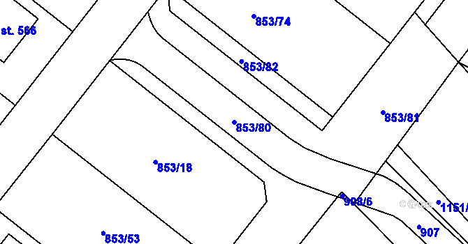 Parcela st. 853/80 v KÚ Protivanov, Katastrální mapa