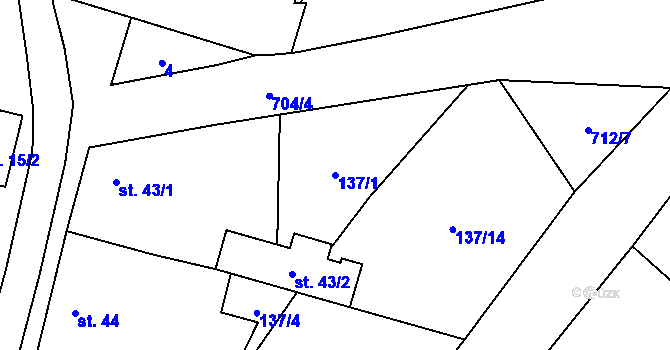Parcela st. 137/1 v KÚ Milenovice, Katastrální mapa