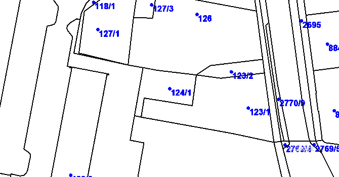 Parcela st. 124/1 v KÚ Protivín, Katastrální mapa