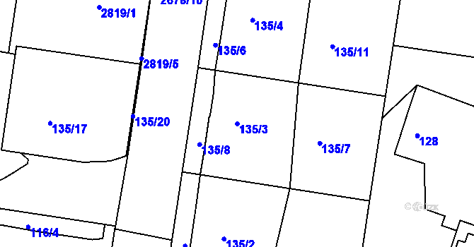 Parcela st. 135/3 v KÚ Protivín, Katastrální mapa