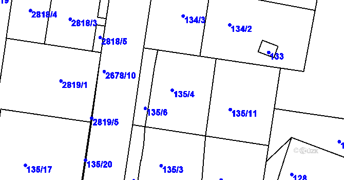 Parcela st. 135/4 v KÚ Protivín, Katastrální mapa