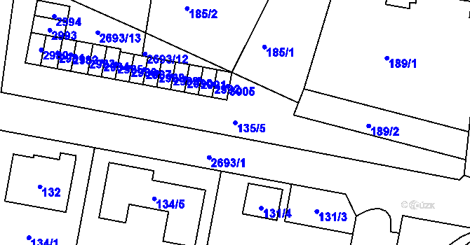 Parcela st. 135/5 v KÚ Protivín, Katastrální mapa