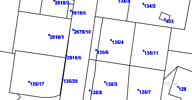 Parcela st. 135/6 v KÚ Protivín, Katastrální mapa