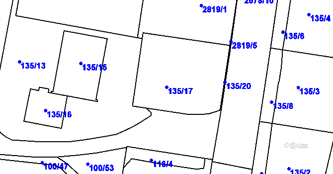 Parcela st. 135/17 v KÚ Protivín, Katastrální mapa