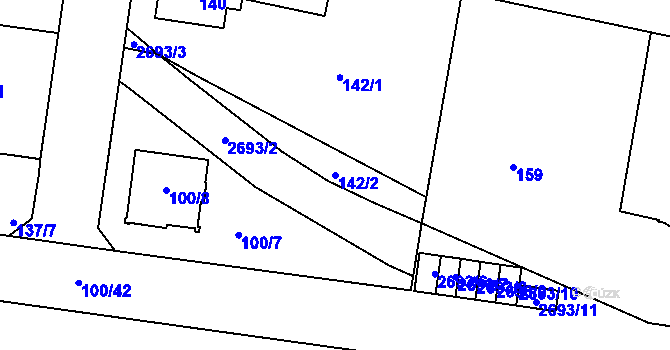 Parcela st. 142/2 v KÚ Protivín, Katastrální mapa