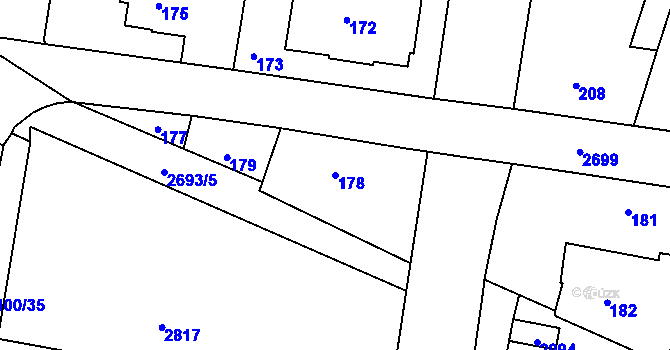 Parcela st. 178 v KÚ Protivín, Katastrální mapa