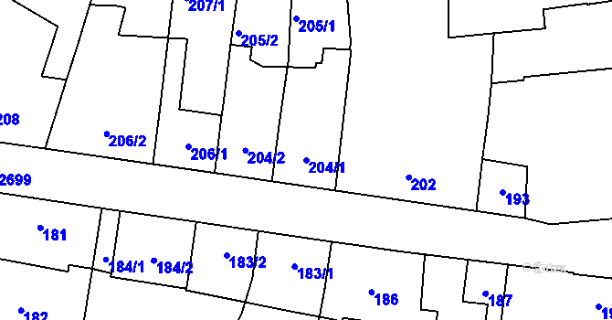Parcela st. 204/1 v KÚ Protivín, Katastrální mapa