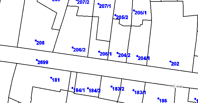 Parcela st. 206/1 v KÚ Protivín, Katastrální mapa