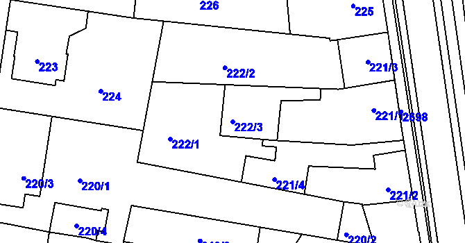 Parcela st. 222/3 v KÚ Protivín, Katastrální mapa