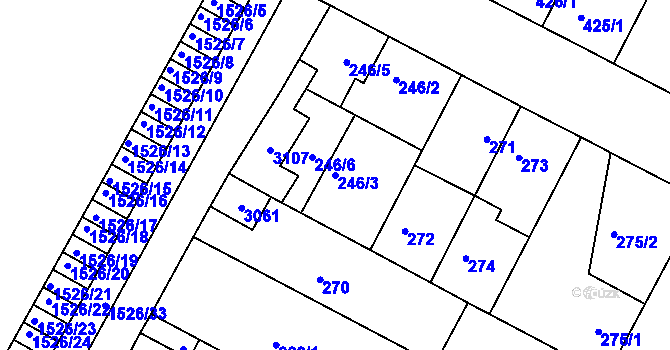 Parcela st. 246/3 v KÚ Protivín, Katastrální mapa