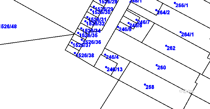 Parcela st. 246/4 v KÚ Protivín, Katastrální mapa