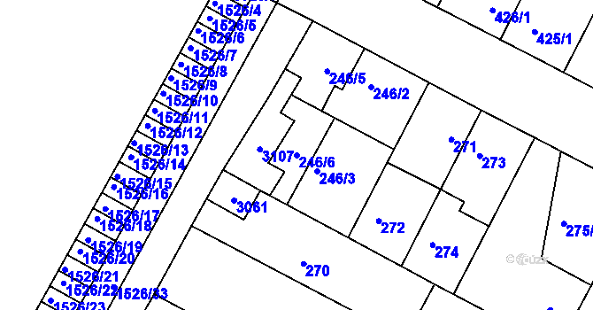Parcela st. 246/6 v KÚ Protivín, Katastrální mapa